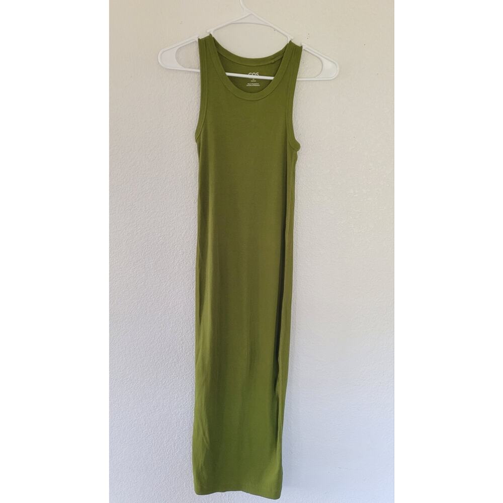 COS Women's Green Ribbed Stretchy Long Dress - Size XS #P3